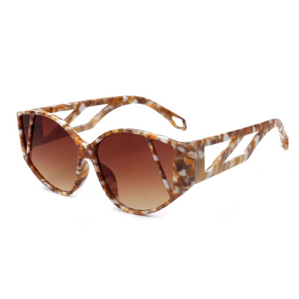 Women’s Oversize Brown Abstract Round Cat Eye Sunglasses